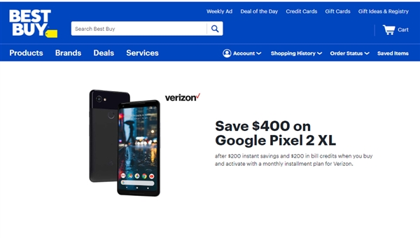 百思买大降价 谷歌Pixel 2 XL仅售400美元